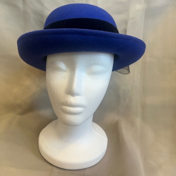 Vintage Deborah New York Royal Blue Wool Hat Black Bow Trim main image 4